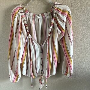 Jolt Pink and Yellow Striped Ruffle Blouse